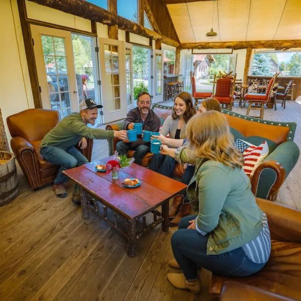 The Blue Canteen is part ivory tent and part wooden cabin, featuring en plein air dining.