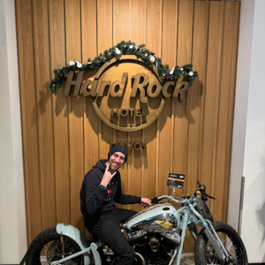 Motorbike in lobby of hard rock hotel